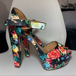 Floral Chunky Heel Peep Toe sandal Heels
